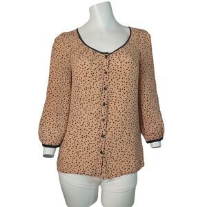 Women's Anthropologie Brand Odille Silk Button Hearts And Spades Novelty Blouse